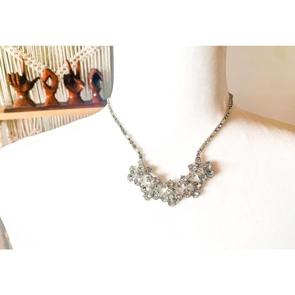 Vintage Bogoff Rhinestone Cluster Necklace Art De… - image 2
